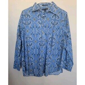 Lands End Womens No Iron Supima Cotton Paisley Print Popover Top Size 10P